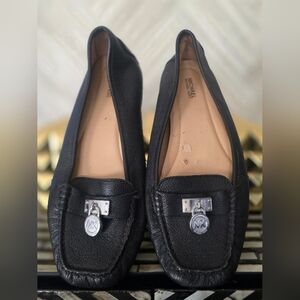 Michael Kors Black Leather Flats with Silver Accents